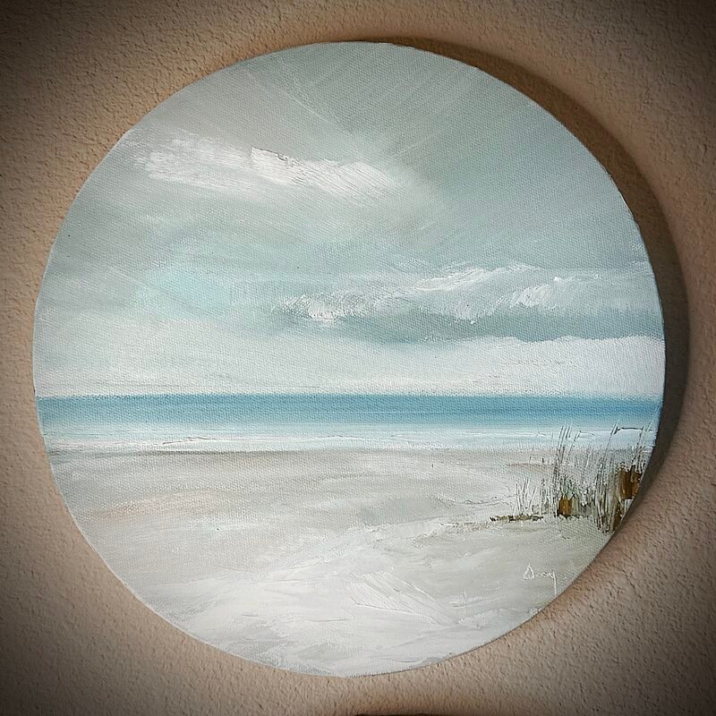 Round Beach 2 — 12″ round by Qing Wang (Available)