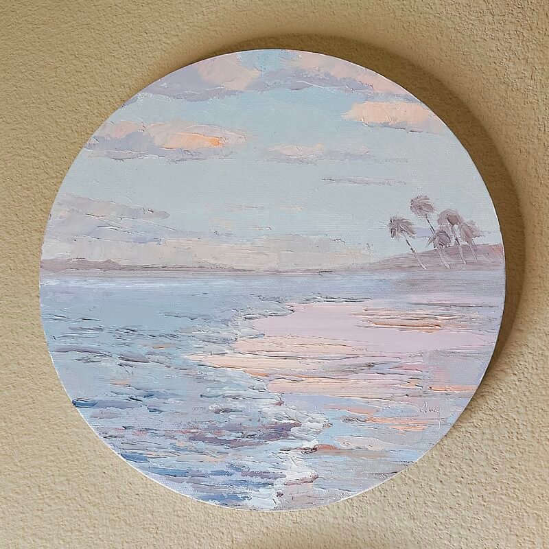 Round Beach 3 — 12″ round by Qing Wang (Available)
