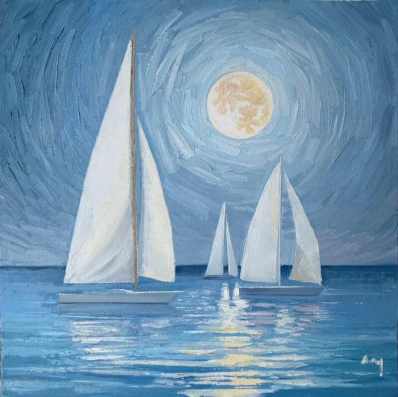 To The Moon 4 — 20″ × 20″ by Qing Wang (Sold)