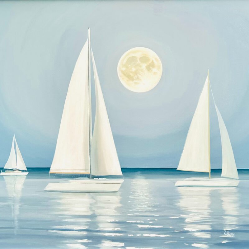 To The Moon No.2 — 36″ × 48″ by Qing Wang (Sold)