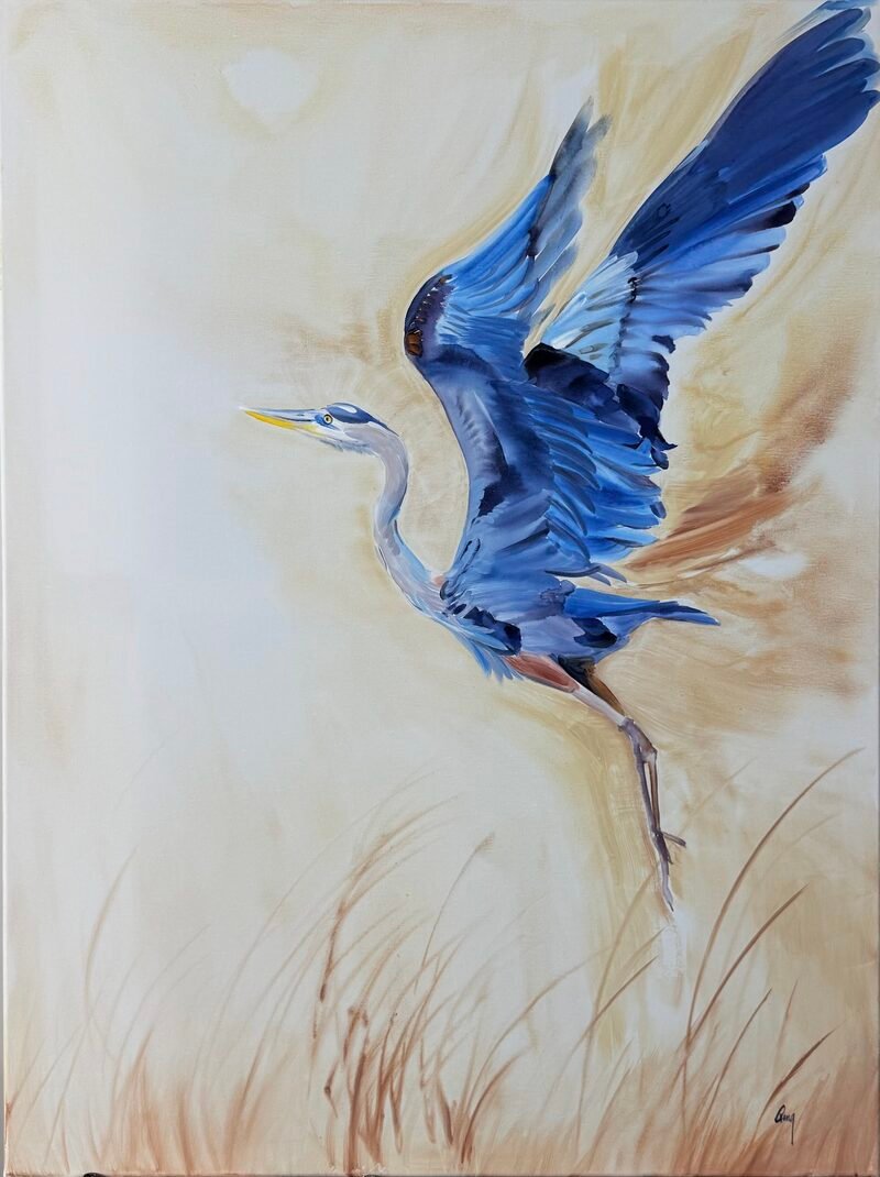 Blue Heron 1 — 30″ × 40″ by Qing Wang (Available)
