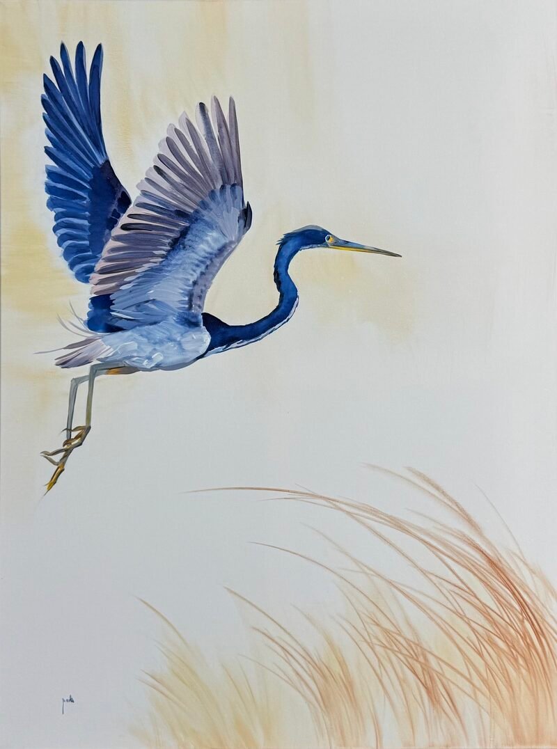Blue Heron 2 — 30″ × 40″ by Qing Wang (Available)
