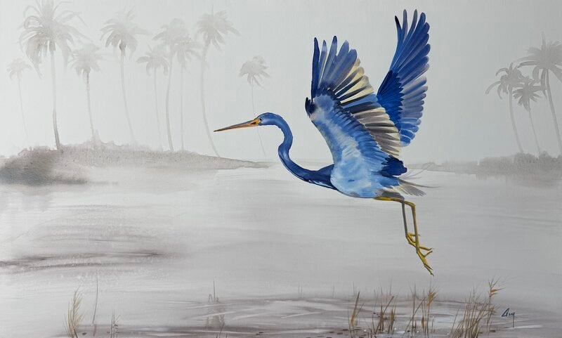 Blue Heron 3 — 30″ × 40″ by Qing Wang (Available)