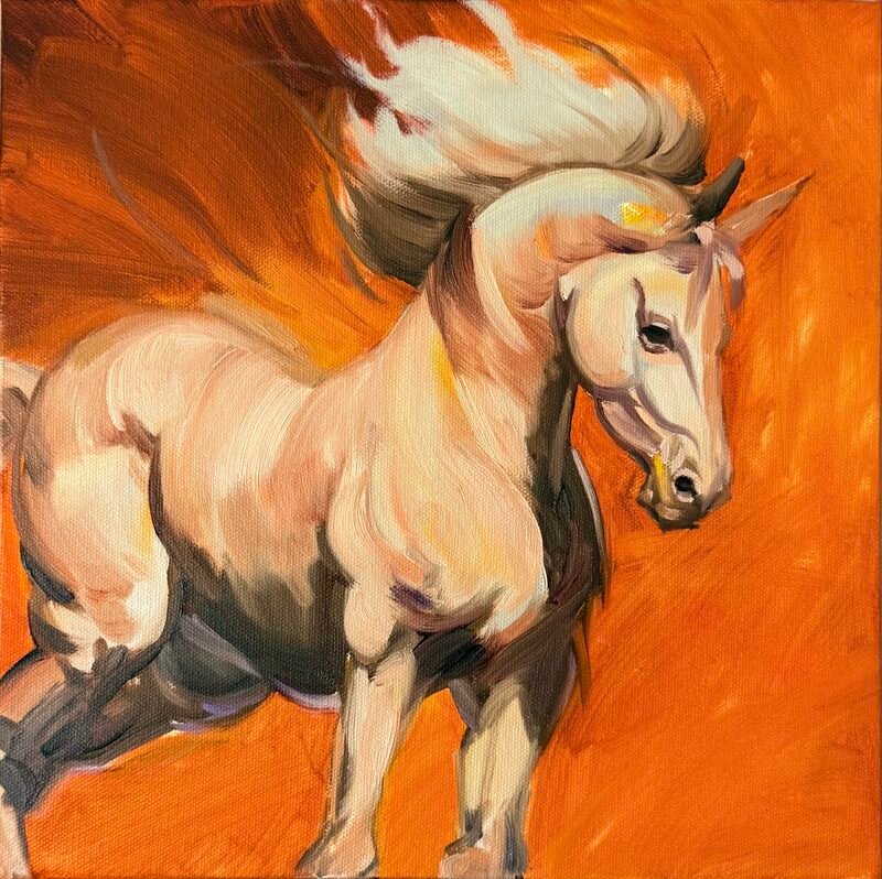 Horse(Fire) — 12″ × 12″ by Qing Wang (Available)