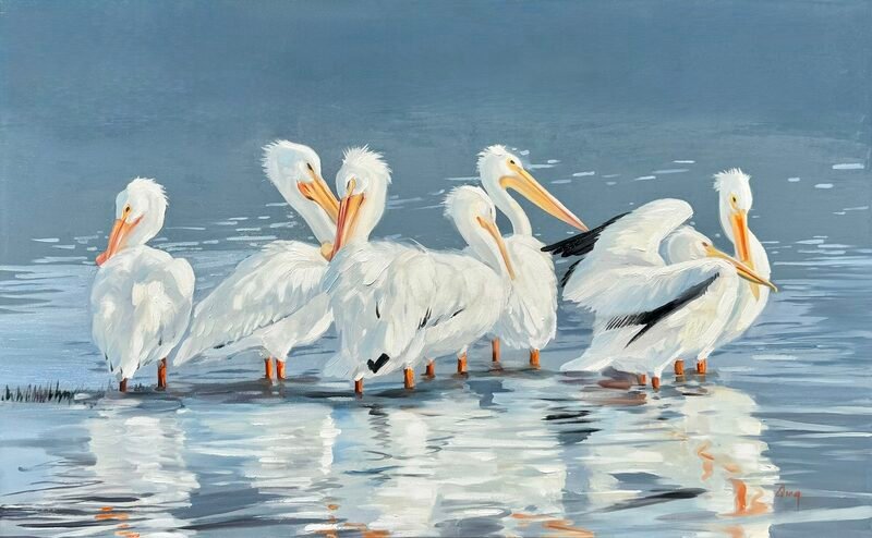Morning Bath — 32″ × 48″ by Qing Wang (Available)