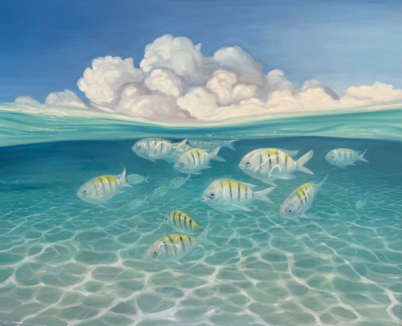 Swim With Fishes — 48″ × 60″ by Qing Wang (Available)
