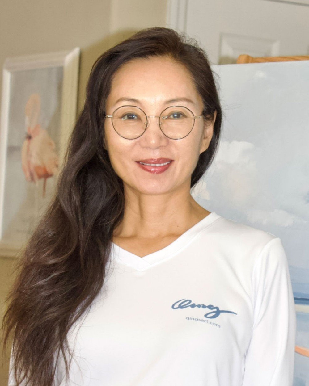 Artist Qing Wang in her studio